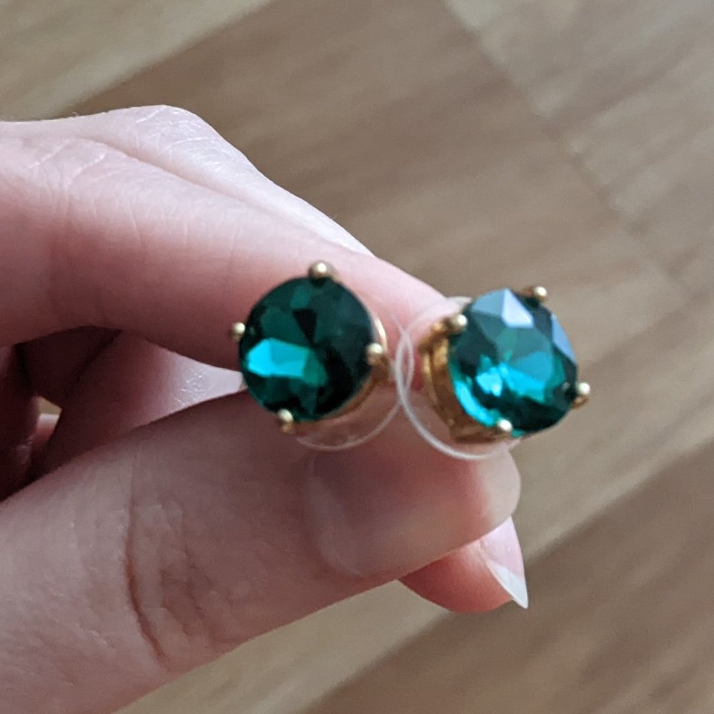 Kate Spade Emerald green glitter earrings - gold - like new